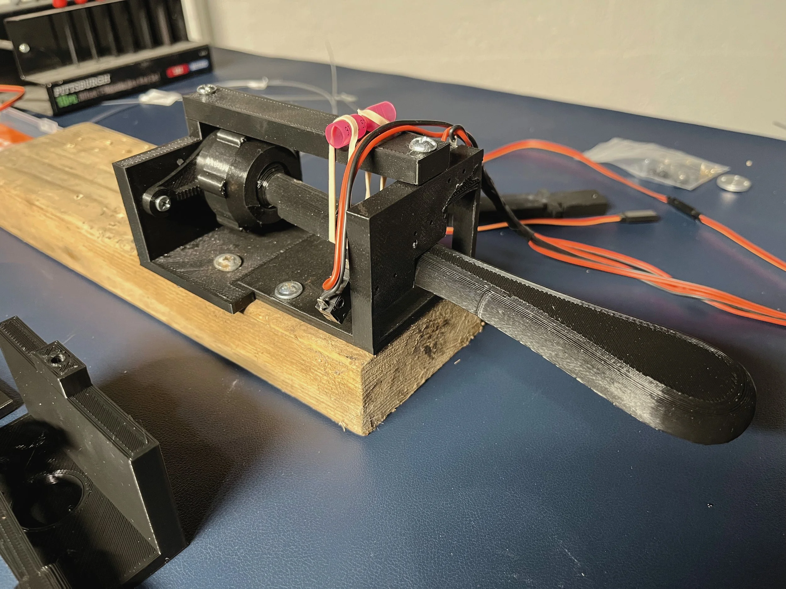Prototype OpenPedal mechanism with a 3D-printed pedal and microswitches to detect flat, natural, and sharp positions.